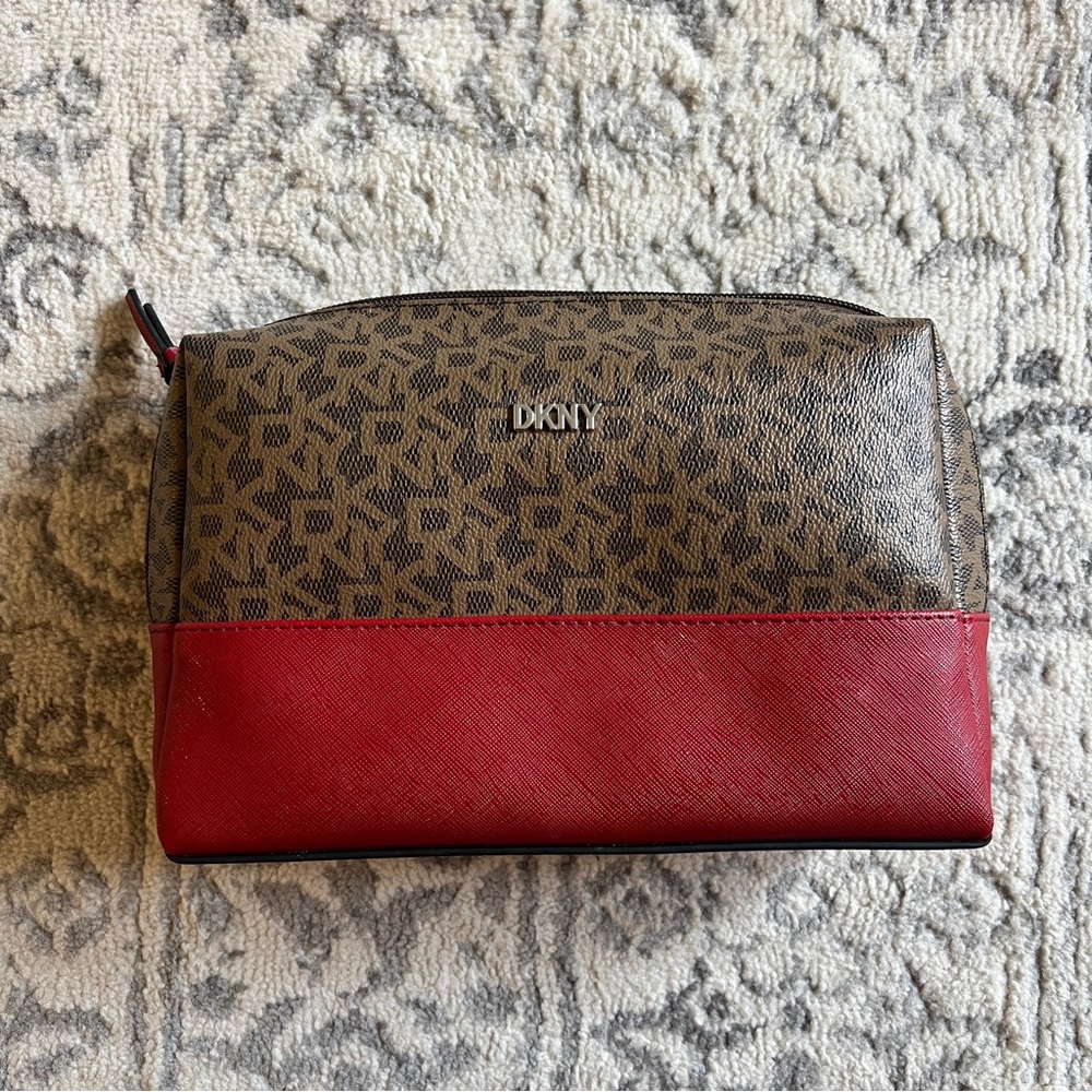 DKNY Brown and Red Cosmetic Bag